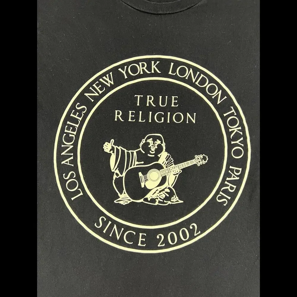 True Religion Mens Onyx Buddha Graphic Print Cotton T‎ Shirt Sz Medium